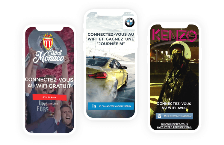 An image showing 3 mobile screens, these screens are the Splash Pages that will allow you to connect to the WiFi