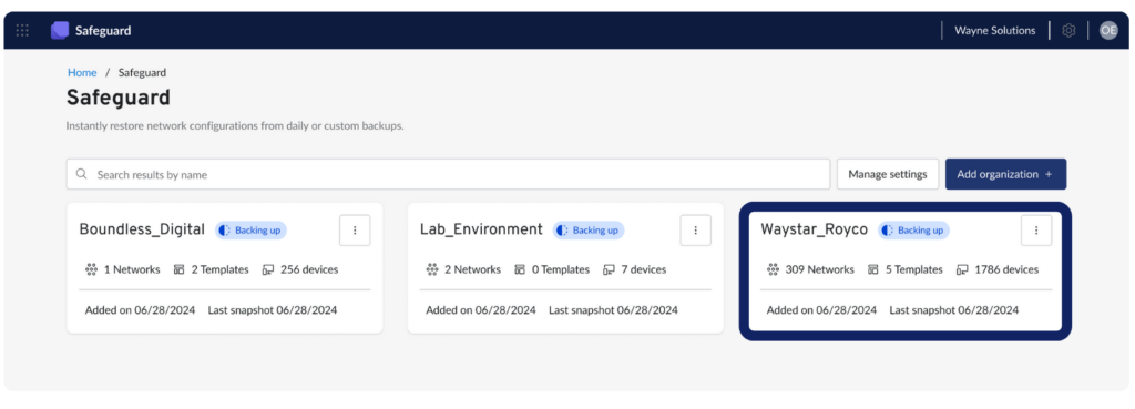 boundless safeguard organization card selected