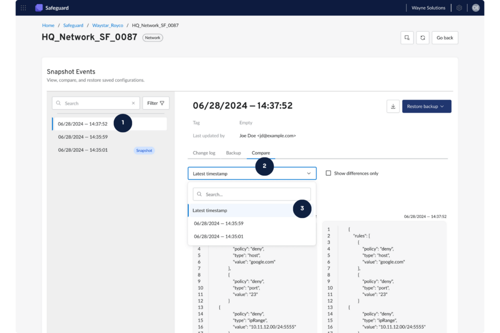 boundless safeguard snapshot event compare