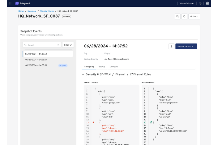 Boundless Safeguard Snapshot configurations comparison